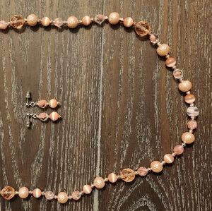 27" light pink/peach crystal bead necklace with earrings